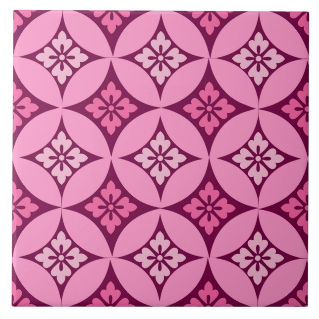 Shippo with Flower Motif, Pink and Burgundy Tile (Front)