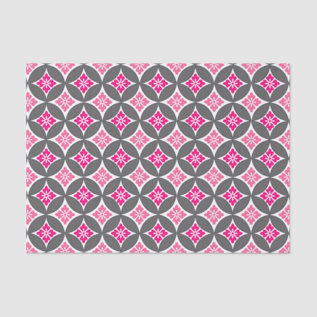 Shippo with Flower Motif, Pink and Silver Grey Tissue Paper (Front)