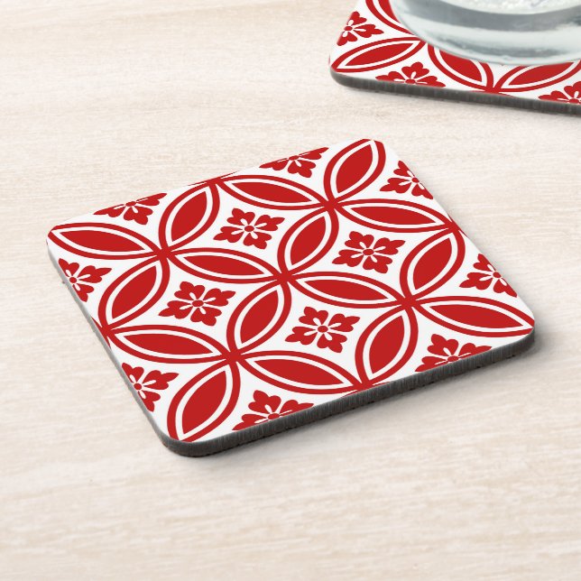 Shippo with Flower Motif, Red and White  Beverage  Coaster (Left Side)