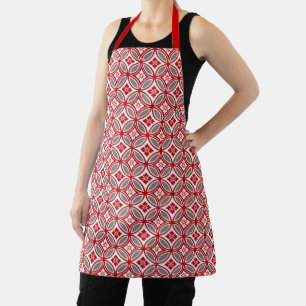 Shippo with Flower Motif, Red, White and Grey Apron