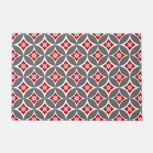 Shippo with Flower Motif, Red, White and Grey Doormat