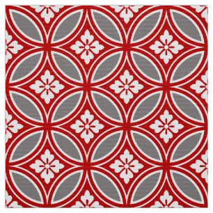 Shippo with Flower Motif, Red, White and Grey Fabric
