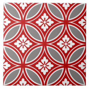 Shippo with Flower Motif, Red, White and Grey Tile