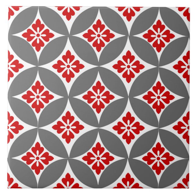 Shippo with Flower Motif, Red, White and Grey Tile (Front)