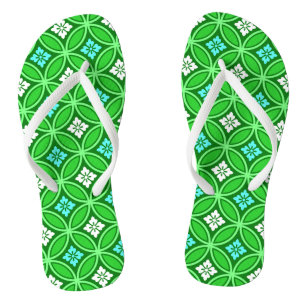 Shippo with Flower Motif, Shades of Jade Green Flip Flops