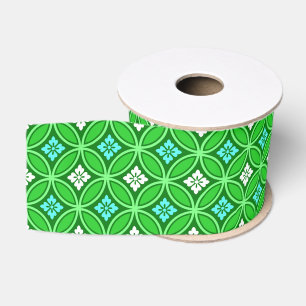 Shippo with Flower Motif, Shades of Jade Green  Grosgrain Ribbon