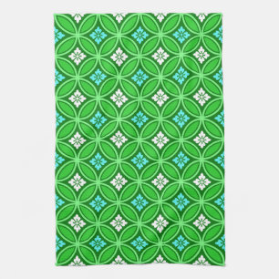 Shippo with Flower Motif, Shades of Jade Green Kitchen Towel