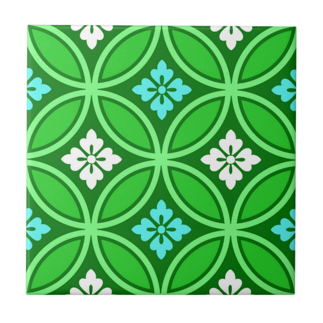 Shippo with Flower Motif, Shades of Jade Green Tile (Front)