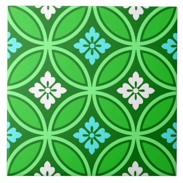 Shippo with Flower Motif, Shades of Jade Green Tile (Front)