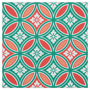 Shippo with Flower Motif, Turquoise and Coral Fabric