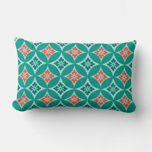 Shippo with Flower Motif, Turquoise and Coral Lumbar Pillow