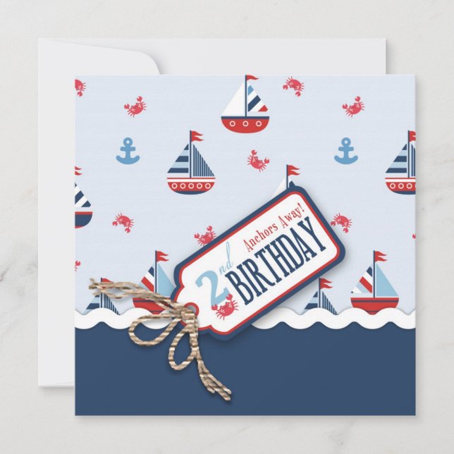 Ships Ahoy Birthday Invite Square 2 (Front)