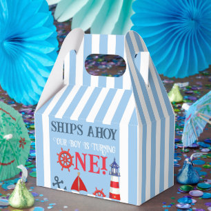 Ships Ahoy Our Boys Is One First Birthday  Favor Box