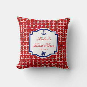 Ship's Anchor Red and Blue Nautical Pillow