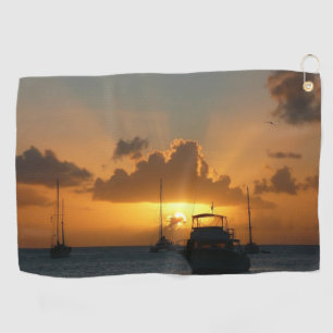 Ships and Sunset Tropical Seascape Golf Towel