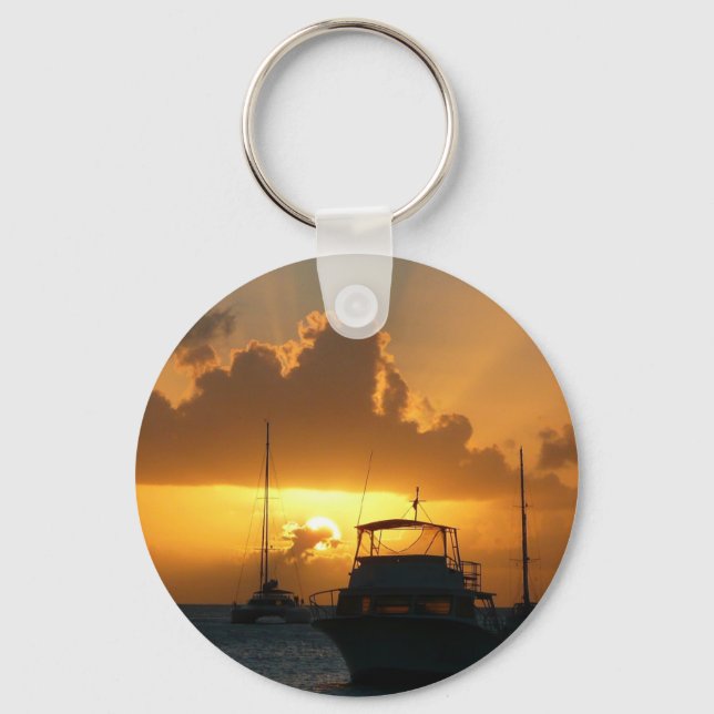Ships and Sunset Tropical Seascape Keychain (Front)