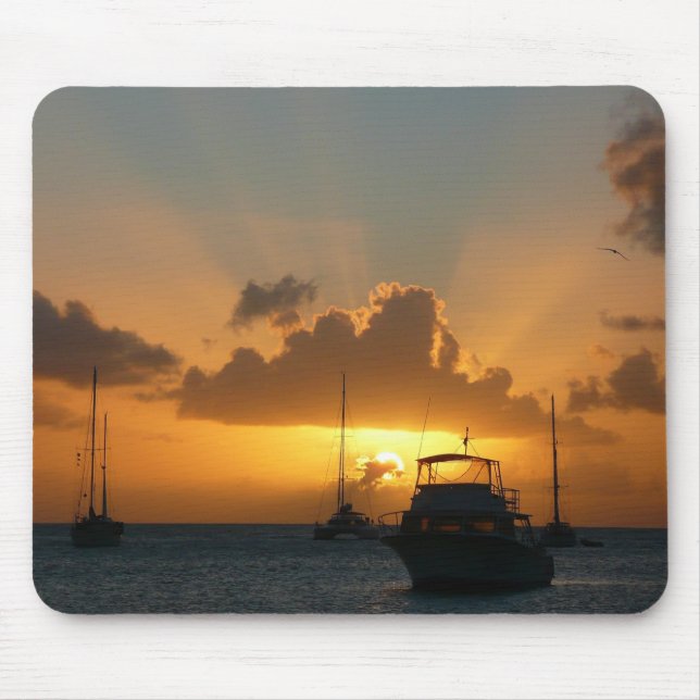 Ships and Sunset Tropical Seascape Mouse Pad (Front)