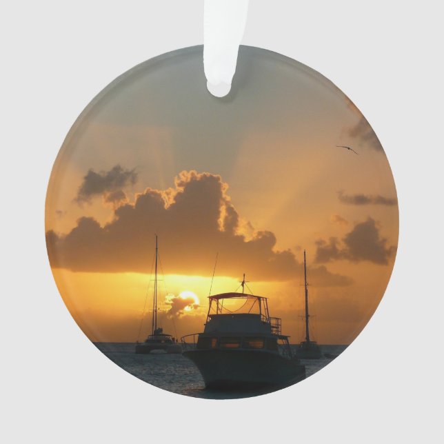 Ships and Sunset Tropical Seascape Ornament (Front)