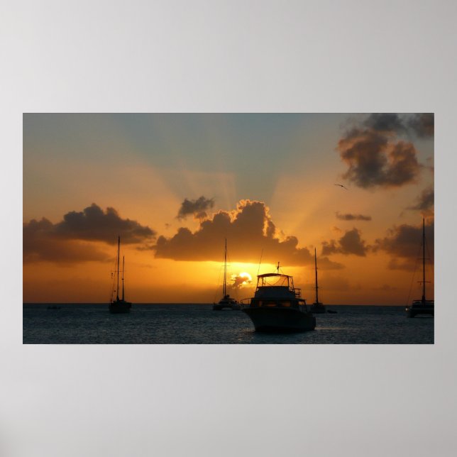 Ships and Sunset Tropical Seascape Poster (Front)