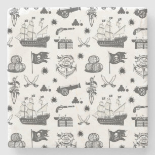 Ships, Cannons, Swords, & Wine Pirate Theme Stone Coaster