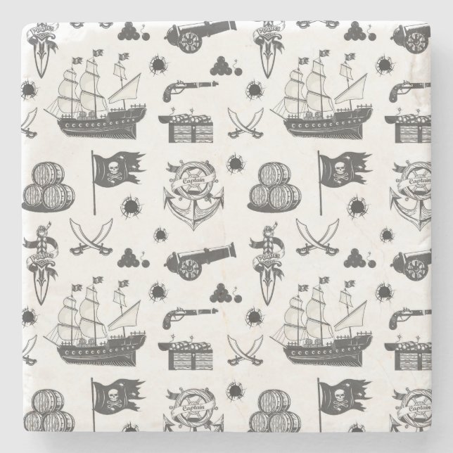 Ships, Cannons, Swords, & Wine Pirate Theme Stone Coaster (Front)