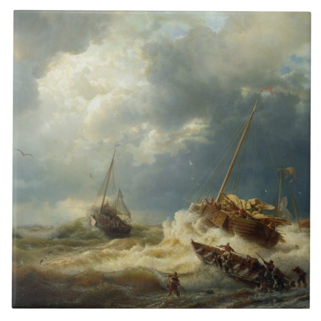 Ships in a Storm on the Dutch Coast Tile (Front)