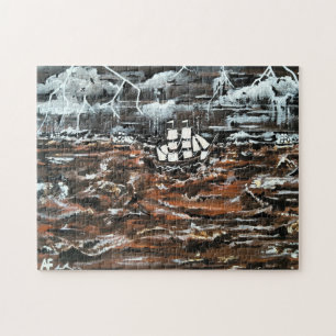 Ships in a Storm Painting by Alfred Fox Jigsaw Puzzle