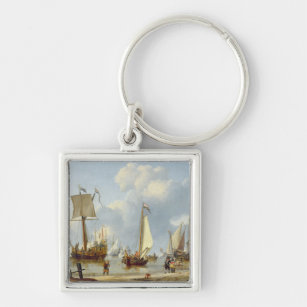 Ships in Calm Water with Figures by the Shore Keychain
