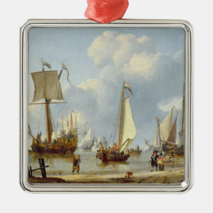 Ships in Calm Water with Figures by the Shore Metal Ornament