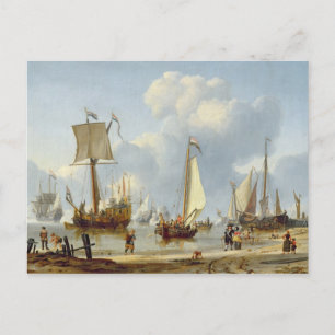 Ships in Calm Water with Figures by the Shore Postcard
