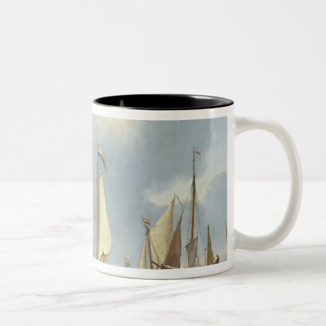 Ships in Calm Water with Figures by the Shore Two-Tone Coffee Mug (Right)