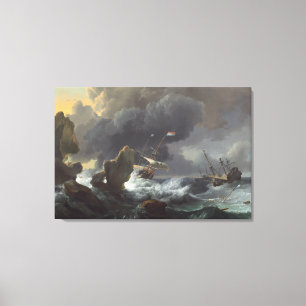 Ships in Distress off a Rocky Coast Canvas Print