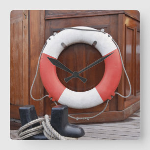 Ships Lifebelt Square Wall Clock