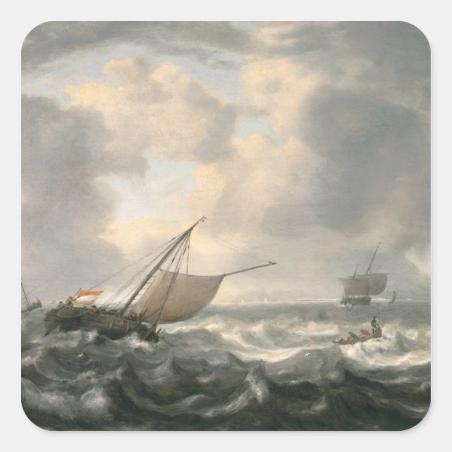Ships on a Choppy Sea Square Sticker (Front)