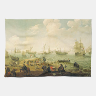 Ships on a Dutch roadstead Kitchen Towel