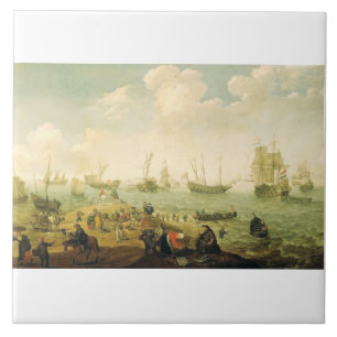 Ships on a Dutch roadstead Tile