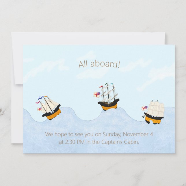 Ships on the Rolling Sea Nautical Personalized Invitation (Front)