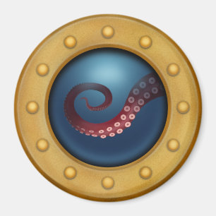 Ship's Porthole Octopus Natural History Steampunk Magnet