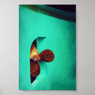 Ship's Propeller Boats Nautical Teal Poster