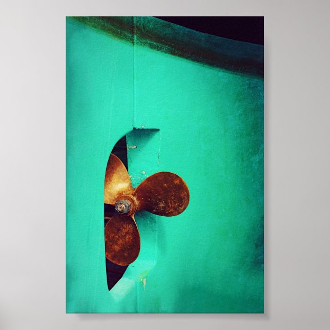 Ship's Propeller Boats Nautical Teal Poster (Front)