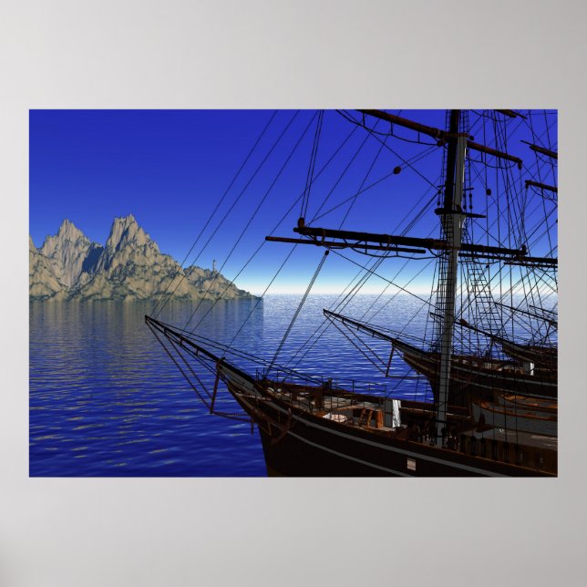 Ships resting on dock poster (Front)