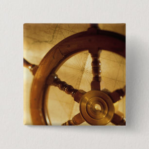Ship'S Wheel And Map 2 Inch Square Button