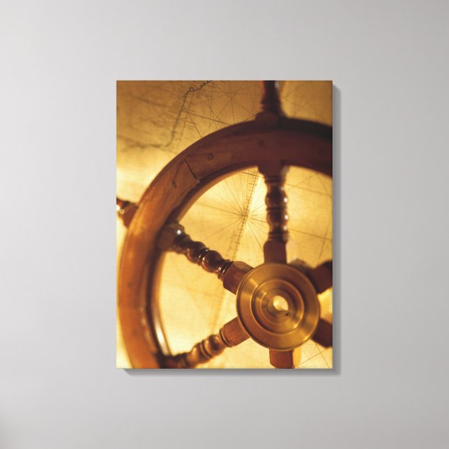 Ship'S Wheel And Map Canvas Print (Front)