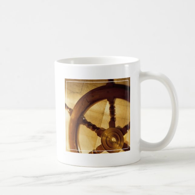 Ship'S Wheel And Map Coffee Mug (Right)