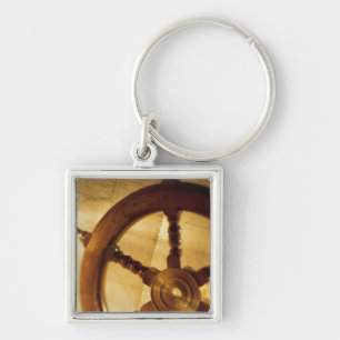 Ship'S Wheel And Map Keychain