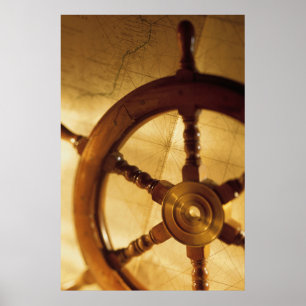 Ship'S Wheel And Map Poster