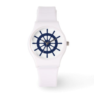 Ships Wheel Blue On White Dial Wrist Watch