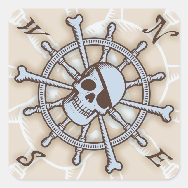 Ship's Wheel Compass Rose Square Sticker (Front)