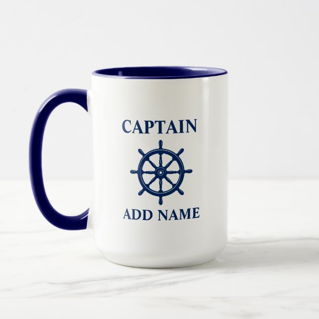 Ships Wheel Helm & Captain or Boat Name Large Mug (Left)