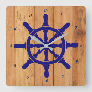 Ship's Wheel with Number on the Outside Square Wall Clock
